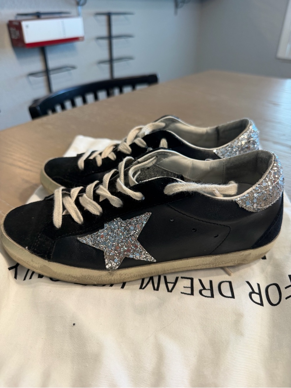 Golden Goose Black Sneakers with Silver Glitter Star & Heel